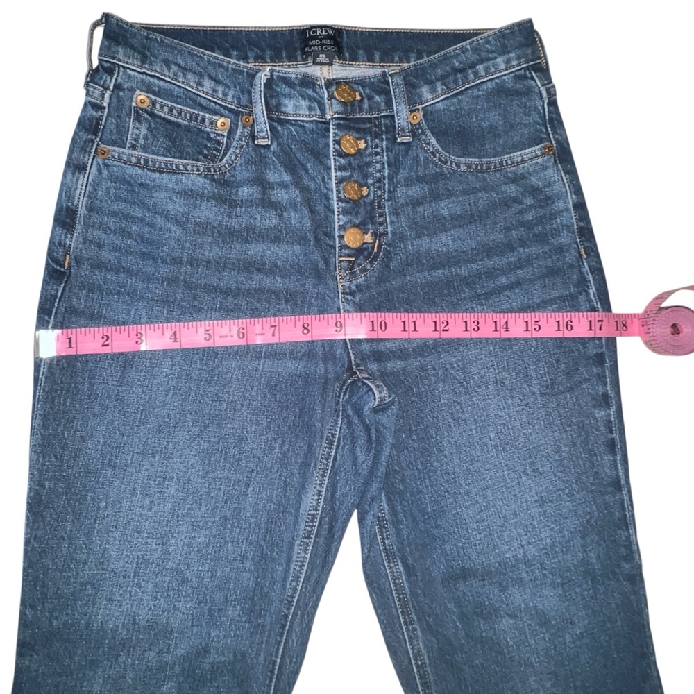 J. Crew Mid-Rise Flare Crop Dark Wash Button Fly Jeans size 25 - Picture 6 of 11